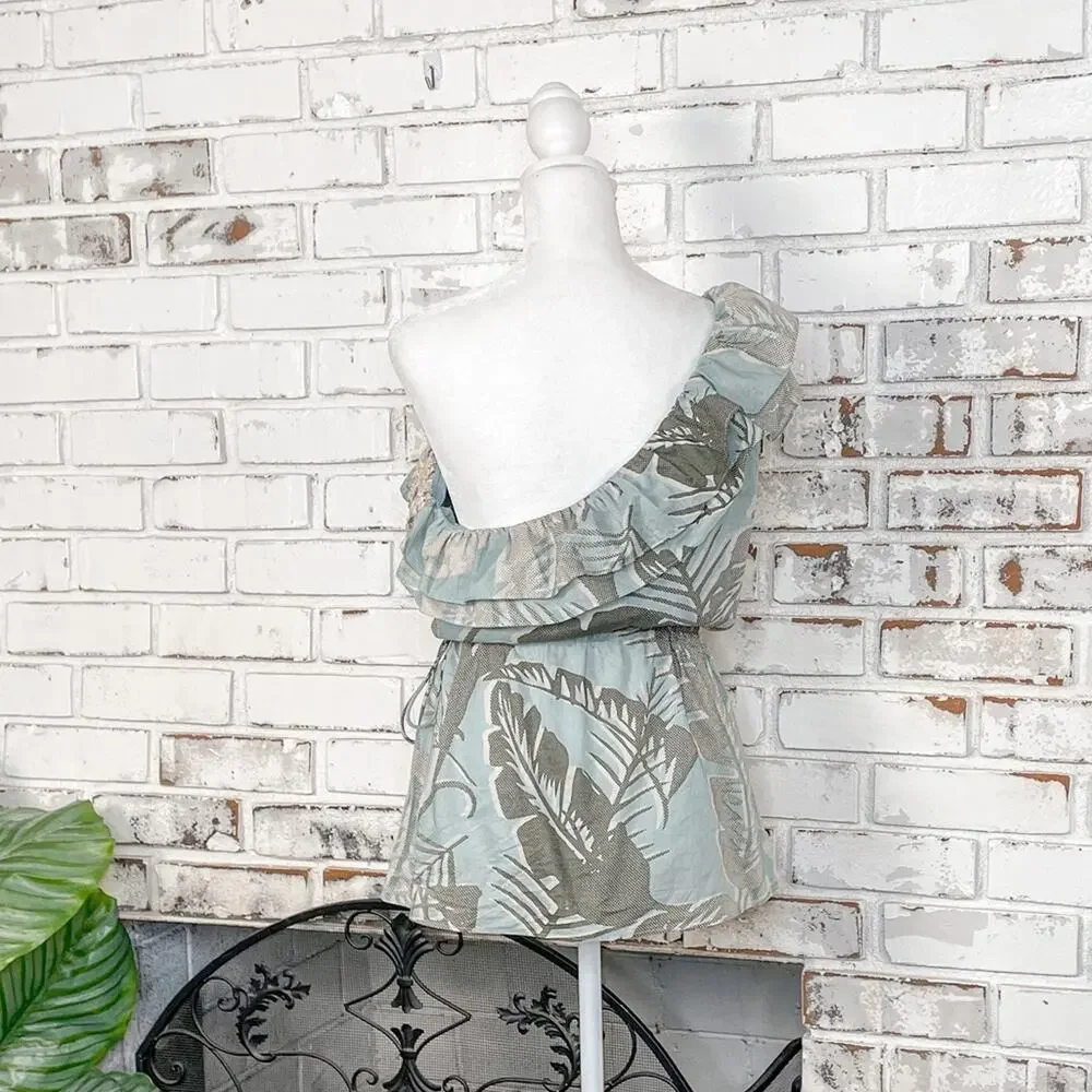 Banana Republic One Shoulder Floral Embroidered Ruffle Cotton Top size Small